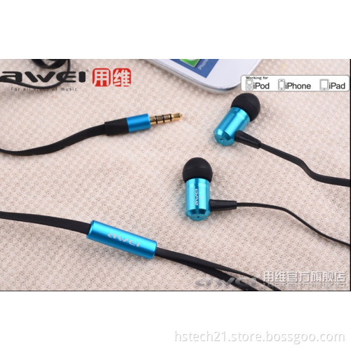 Awei ES-100i wired earphones deep bass mobilephone headsets with microphone in several colors
